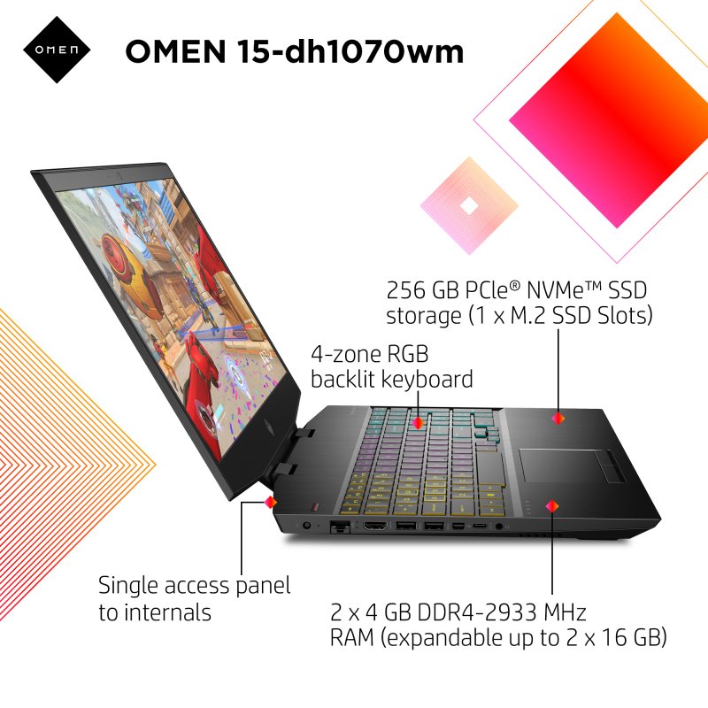 HP Omen Gaming Laptop (15-dh1070wm) Intel Core I7-10750H, Nvdia Geforce GTX 1660 Ti- 6GB, SSD 256GB+ 1TB HDD, 15.6 FHD IPS LED Display (300 nitc), Ram 16 gb (max 32gb), Windows 10 Omen Qulaqciq, Omen maus,