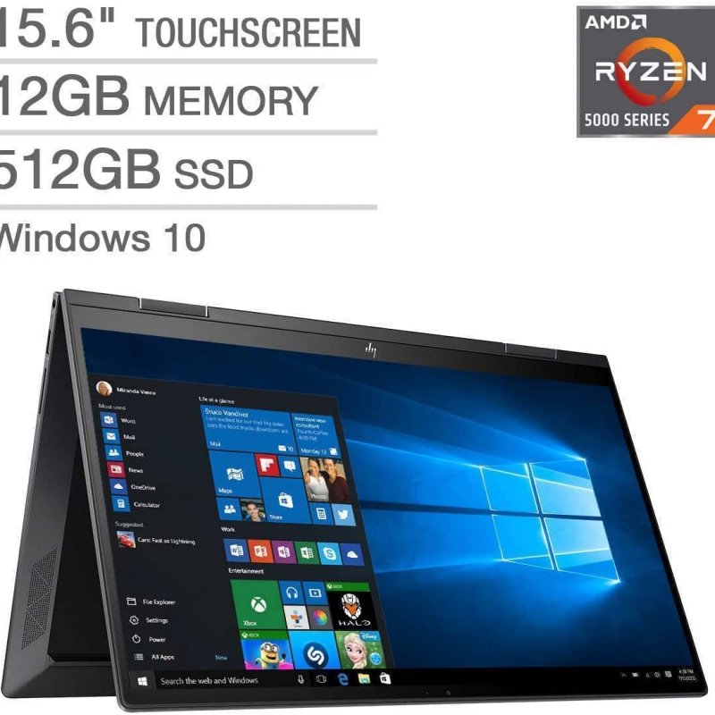 HP Envy x360 2-in-1 Laptop, AMD Ryzen 7 5700U Ram 12gb, 15.6 in FHD Touchscreen, 512GB NVMe SSD, Backlit Keyboard, Windows 10 Home, Black, 15-ee1083cl