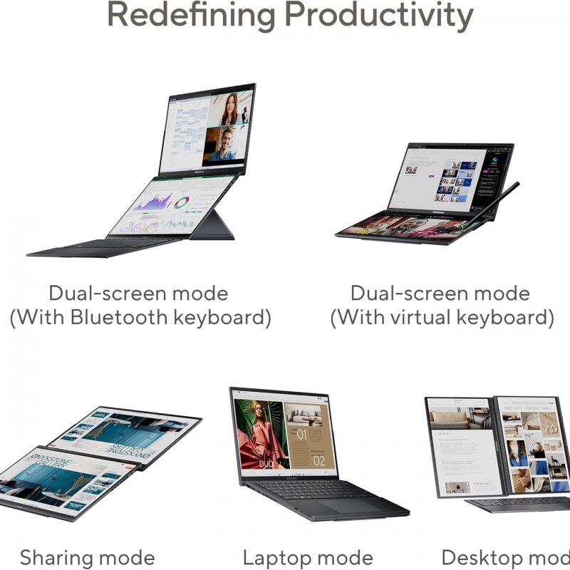 ASUS Zenbook Duo Dual UX8406M, Intel Core Ultra 9-185H, Ram 32gb, SSD 1TB PCIEG4, LCD 14.0 OLED WQ+BEND GL TP, Windows 11 Home,