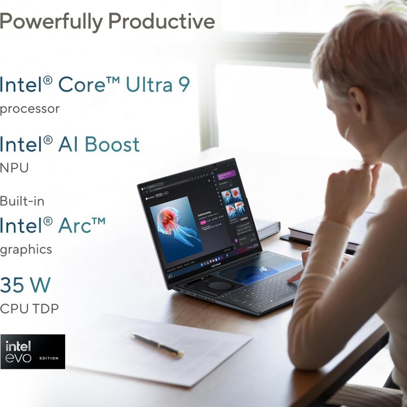 ASUS Zenbook Duo Dual UX8406M, Intel Core Ultra 9-185H, Ram 32gb, SSD 1TB PCIEG4, LCD 14.0 OLED WQ+BEND GL TP, Windows 11 Home,
