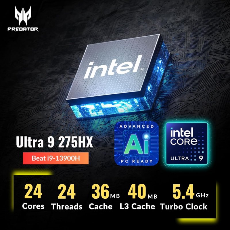 Acer Predator Helios Neo 16S AI Gaming Laptop, Intel Core Ultra 9-275HX, Nvdia Geforce RTX 5060, SSD 1TB, Ram 16gb, 16 240Hz 2.5K OLED, Windows 11