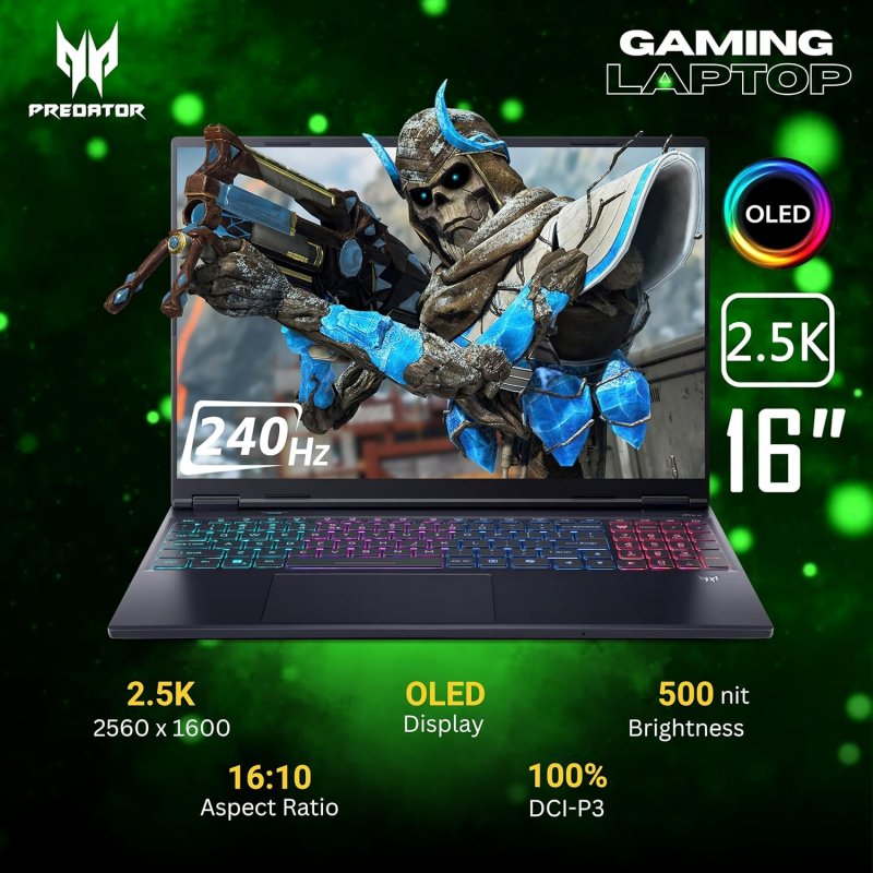 Acer Predator Helios Neo 16S AI Gaming Laptop, Intel Core Ultra 9-275HX, Nvdia Geforce RTX 5060, SSD 1TB, Ram 16gb, 16 240Hz 2.5K OLED, Windows 11