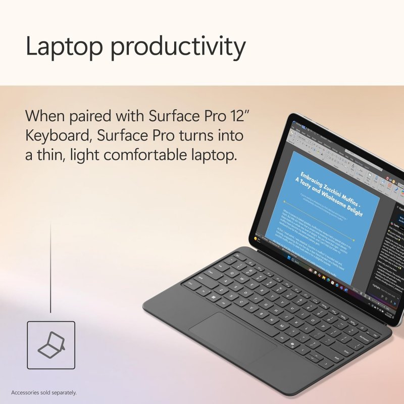 Microsoft Surface Pro 12 (2-in-1 Laptop/Tablet), Snapdragon X Plus, Ram 16GB, SSD 256GB Storage, 12 Touchscreen Display, Platinum, Windows 11